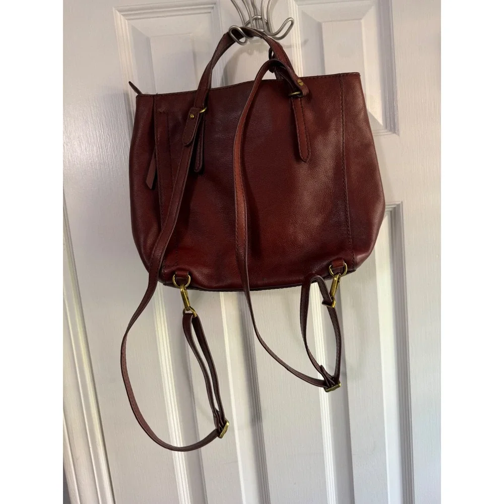 Fossil Camilla Convertible Backpack Tote Mahogany Brown Leather Bag ZB7517